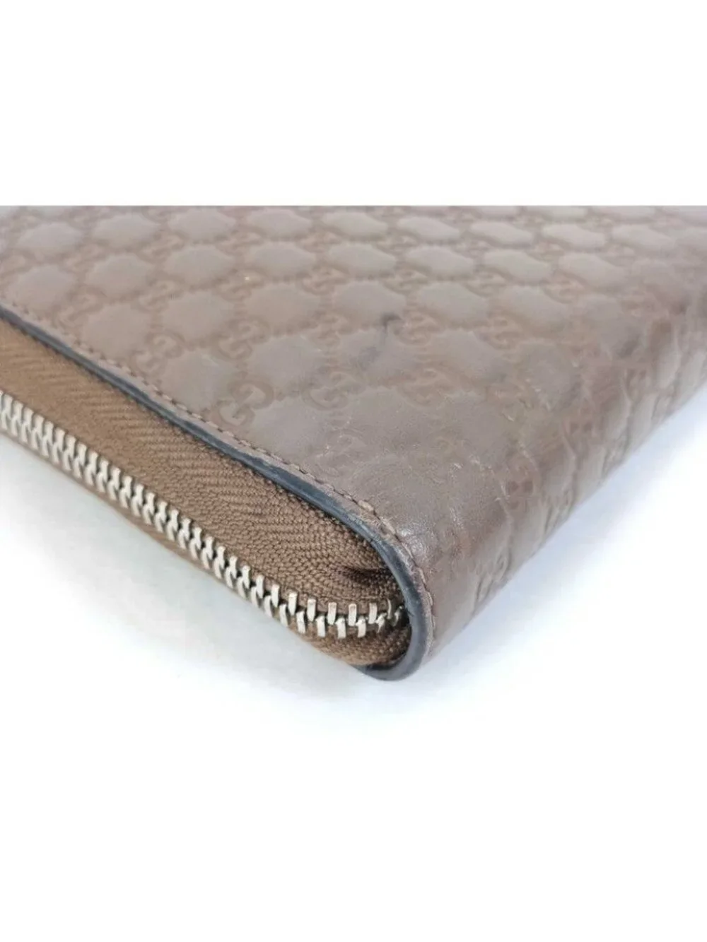 Gucci Wallet Micro Guccissima Travel Document Case Brown Leather Zip Around - Picture 3 of 9